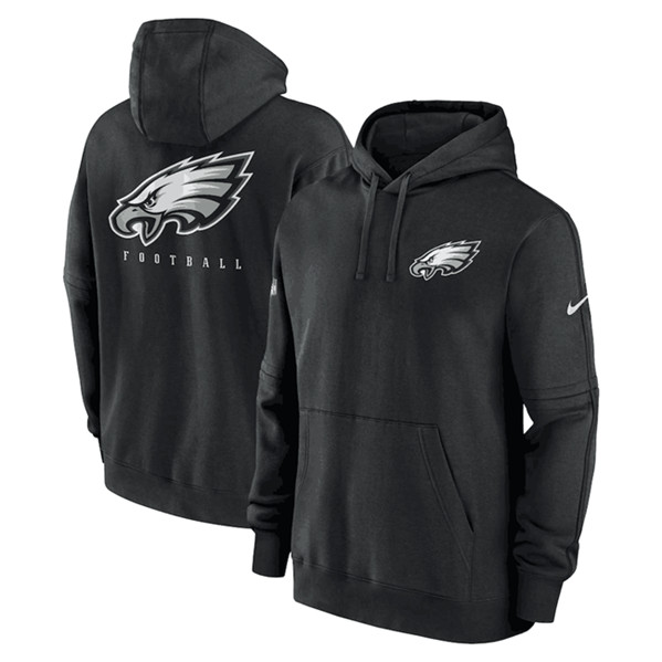 Men's Philadelphia Eagles Black Sideline Club Fleece Pullover Hoodie - Click Image to Close